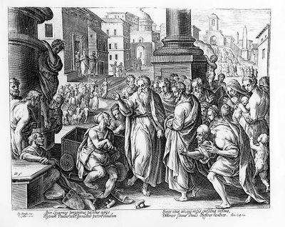 Saints Paul and Barnabas Preaching in Lystra, engraved by P. Galleus by Jan van der Straet
